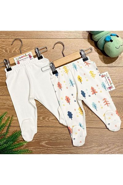 Renkli Puset Set of 2 Organic Cotton Baby Pajama Bottoms Tree Deer
