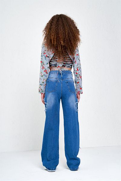 Touz Moda Pantaloni albaștri Y2k Stars Patch Detail