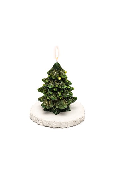 Missi Dekoratif Yeşil Çam Ağacı Mum Ve Mumluk Seti