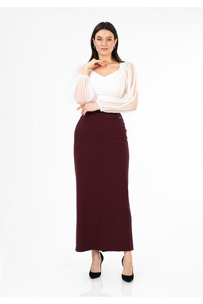 G-Line Claret Red Maxi Skirt - Classic Design with Back Zipper and Slit