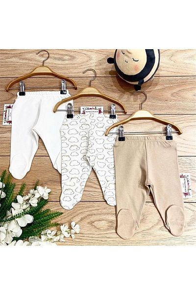 Renkli Puset 3-Piece Organic Combed Cotton Baby Pajama Bottom Set Bulut