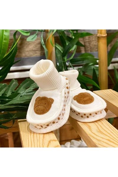 PATSAN Velvet Newborn Baby Booties Suede Bear Printed