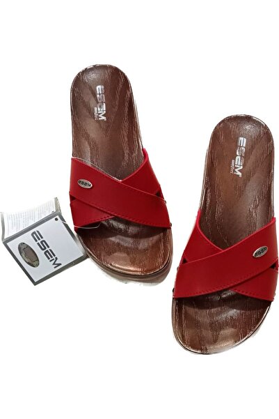 Esem Червени дамски пантофки с кръстосани ремъци и удобни подметки