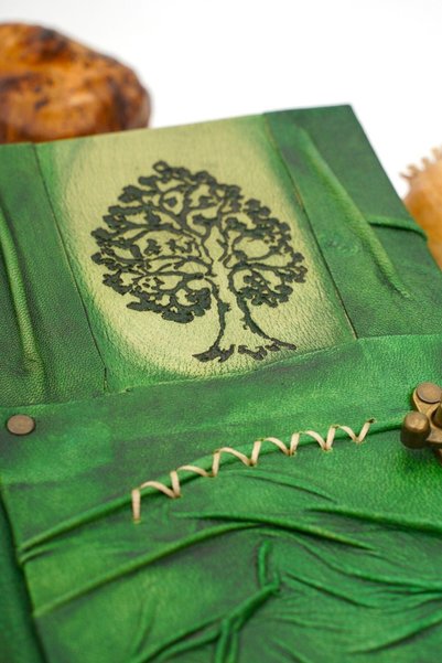 GUETTA Handmade Genuine Leather Daily Memory Notebook Shamua Paper Tree of Life