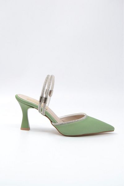 Sister in Love Hailey Soft Satin Zircon Stone Detailed High Heel Women's Slippers