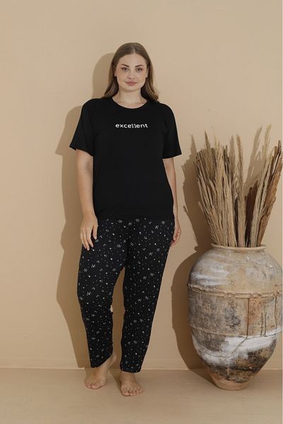 Temporium Plus Size Milan Fabric Pajamas Set - Short Sleeve and Printed
