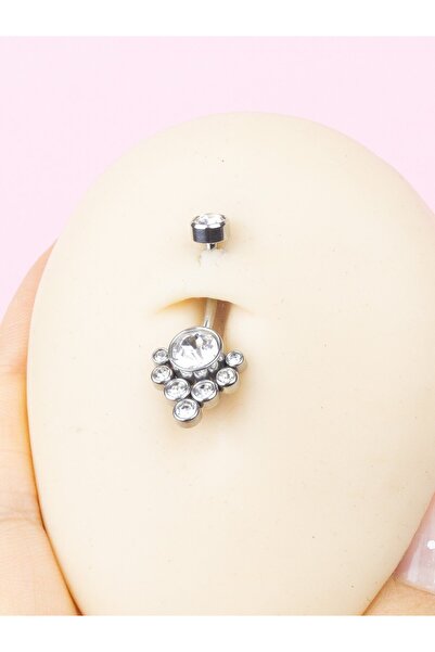 MORNEVA Çoklu Taşlı Damla Çelik Belly Göbek Piercingi