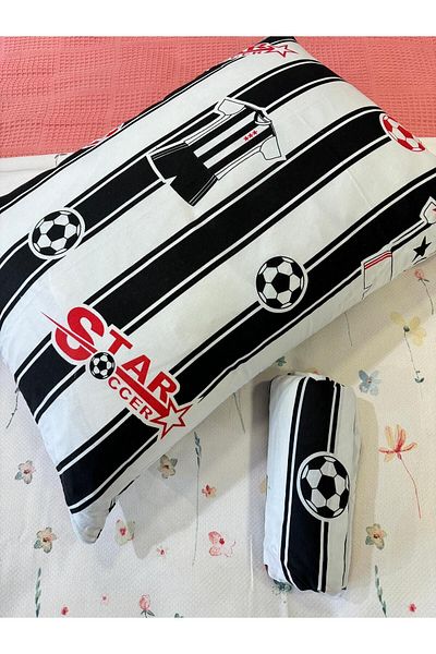 ŞENER HOME Single Elastic Children's Bed Sheet - Fan Pattern, Black-White 100x200 cm