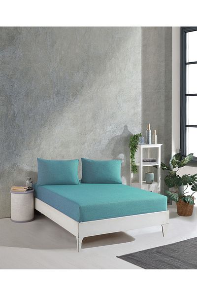 luxtex طقم ملاءة سرير بخيوط مزدوجة بلون سادة - 240 × 260 سم (يتضمن وسادتين)