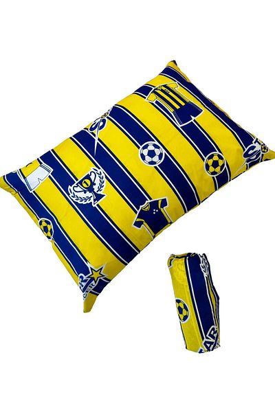 ŞENER HOME Single Fan Patterned Children's Sheet - Elastic Pillowcase, Yellow-Navy Blue 100x200 24cm