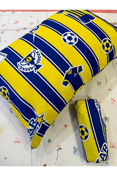ŞENER HOME Single Fan Patterned Children's Sheet - Elastic Pillowcase, Yellow-Navy Blue 100x200 24cm