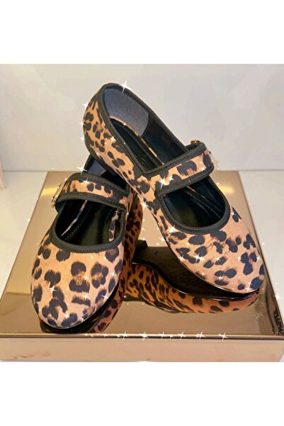 purple shoes Leopar desen gold tokalı bantlı babet