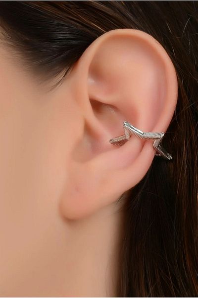 MioArt Women's Silver Star Compression Cartilage Earrings