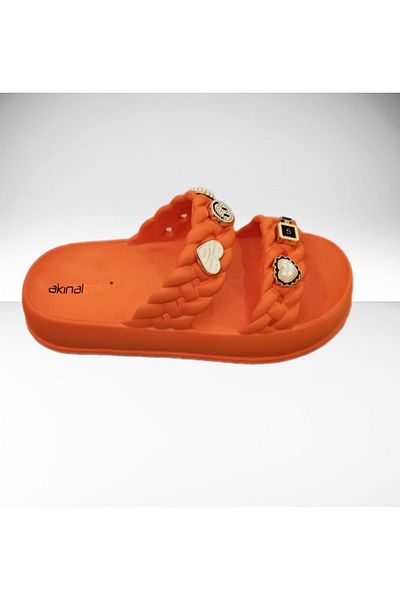 Akınal Bella Banded Stoned Full Orthopedic Women's Cross Slippers Doctor Nurse Chef Daily