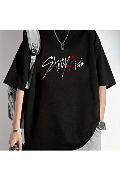 Genel Markalar StrayKids Detail Baskılı Siyah T-shirt  HOAN