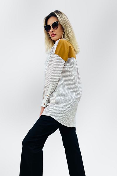 Kayra Lace Mixed Waffle Tunic - Stripe Detailed 21136-24