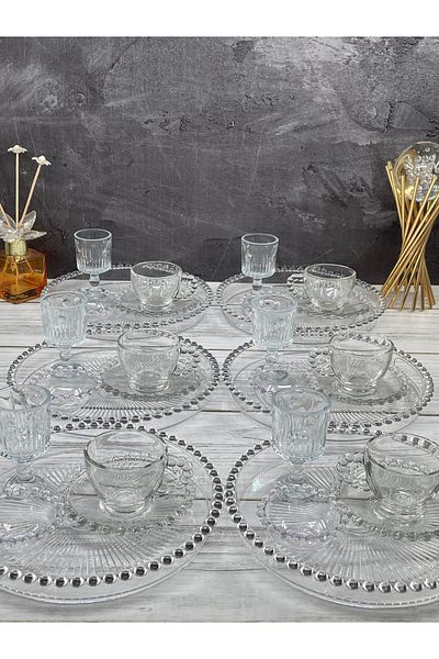 YzHome Luxury Coffee Cup Set for 6 People - 30 Piece Glass Beaded Set