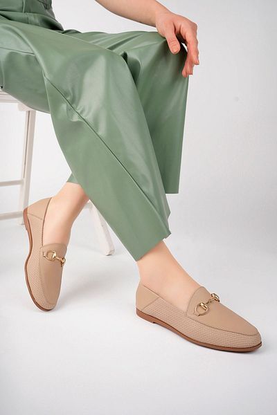 Deripabuc Genuine Leather Beige Print 2 Women's Leather Loafer Pcc-f05