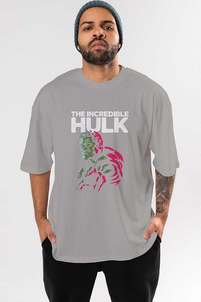 Ankhises Tricou supradimensionat din bumbac cu imprimeu în față gri Hulk (10) - Gât crew Bărbați Femei