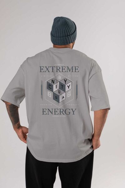 Ankhises Tricou supradimensionat gri cu imprimeu la spate Extreme Energy, uni...