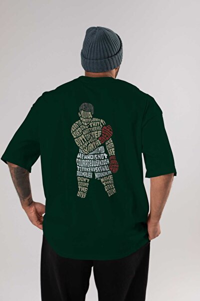 Ankhises تي شيرت Champ Muhammad Ali مطبوع من الخلف باللون الأخضر الزمردي كبير...