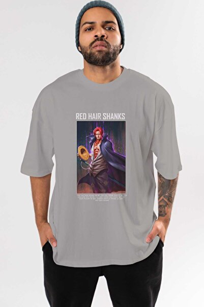 Ankhises Shanks Сірий оверсайз-футболка з принтом спереду, унісекс, чоловіча ...