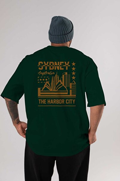 Ankhises Sydney Back Štampano Emerald Green Oversize kroj T-shirt Muškarci Že...
