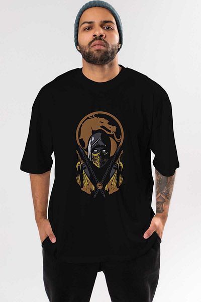 Ankhises Tricou supradimensionat negru cu imprimeu Mortal Kombat - Gât crew Bărbați Femei