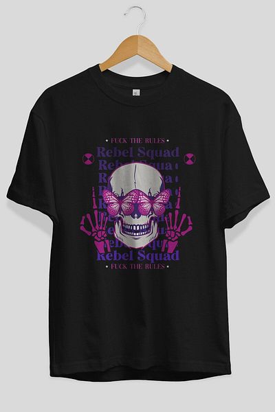 Ankhises Tricou oversize negru cu imprimeu Rebel Squad - Gât crew pentru bărbați/femei