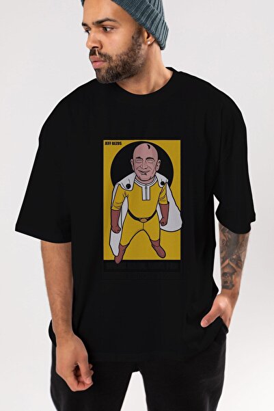 Ankhises Saitama Štampano Jeff Bezos Crna Oversize kroj T-shirt - Unisex okru...