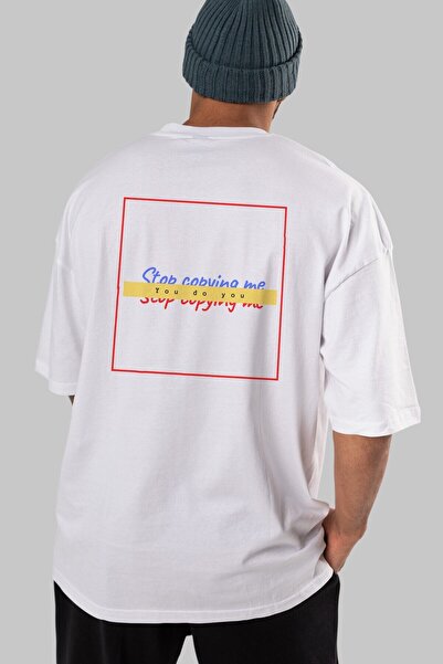 Ankhises Prestanite da me kopirate nazad Štampano Beli Oversize kroj T-shirt ...