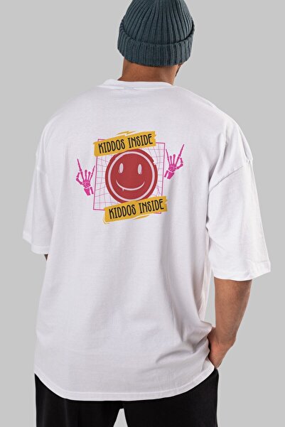 Ankhises Kiddos Inside Back Štampano Bela Oversize kroj T-shirt Unisex Muškar...