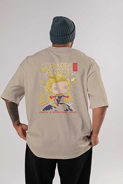 Ankhises Kapetan Marvel Bež Oversize kroj T-shirt - okrugla kragna, Pamuk Muš...