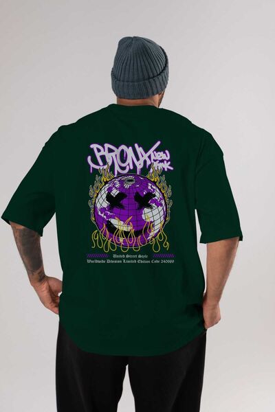 Ankhises Bronx New York Back Štampano Emerald Green Oversize kroj T-shirt Uni...