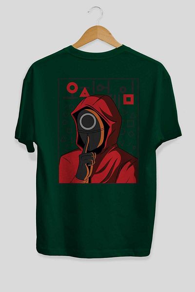 Ankhises Joc Squid (5) - Tricou oversize verde smarald, decolteu, bărbați și femei