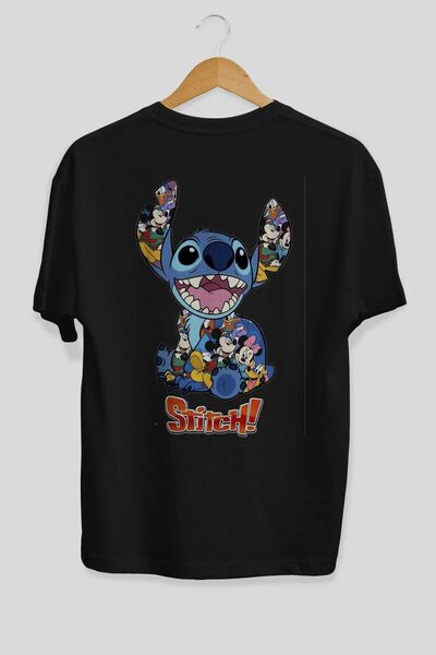 Ankhises Tricou negru oversize Stitch Crew Neck - Bărbați, femei, bumbac