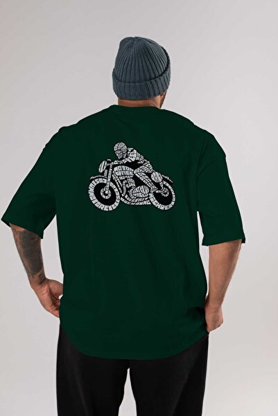 Ankhises Caferacer Rear Štampano Emerald Green Oversize kroj T-shirt Unisex M...