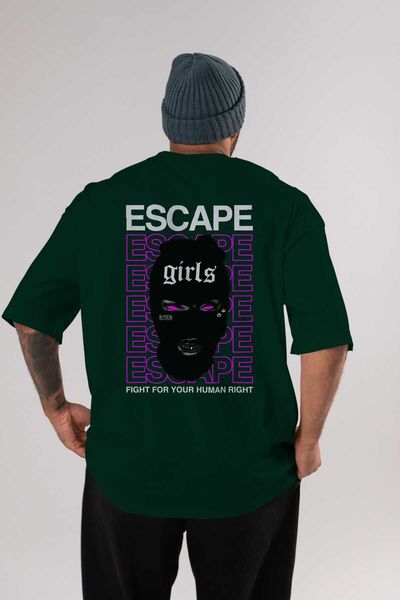 Ankhises Escape Girl Back Štampano Emerald Green Oversize kroj T-shirt Unisex...