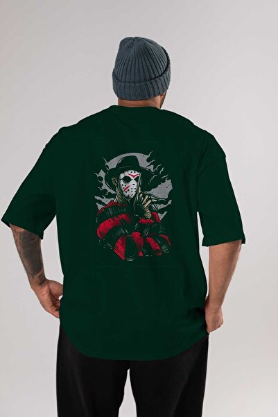 Ankhises Freddy VS Jasonc Back Štampano Emerald Green Oversize kroj T-shirt U...