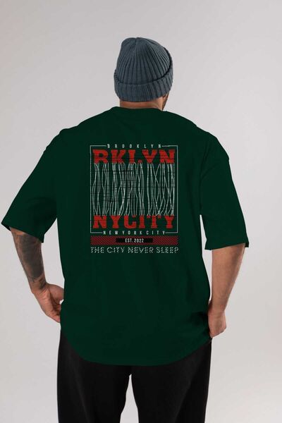 Ankhises Brooklyn, Njujork, Nj, Back Štampano Emerald Green Oversize kroj T-s...