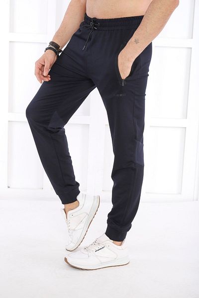 NEED LİFE Men's Navy Blue Pockets Zippered Slim Fit Sweatpants