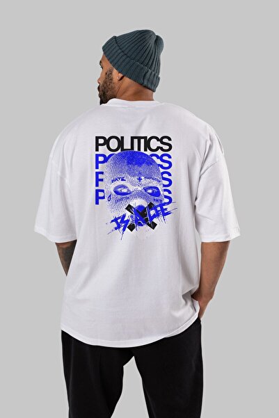 Ankhises Politika je laž Nazad Štampano Belo Oversize kroj T-shirt Unisex Muš...
