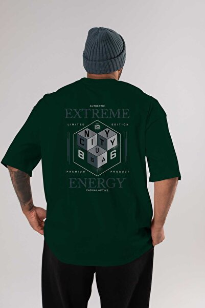Ankhises Extreme Energy Back Štampano Emerald Green Oversize kroj T-shirt Uni...