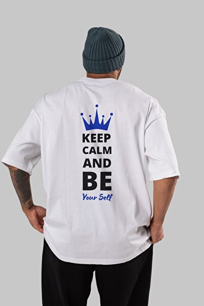 Ankhises Keep Calm And Be Your Back Tricou Alb Imprimat Oversize Bărbați Feme...