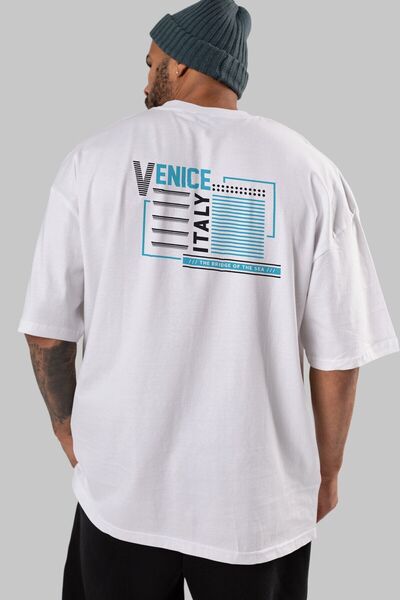 Ankhises Venecija Leđa Štampano Bela Oversize kroj T-shirt Unisex Muškarci Že...