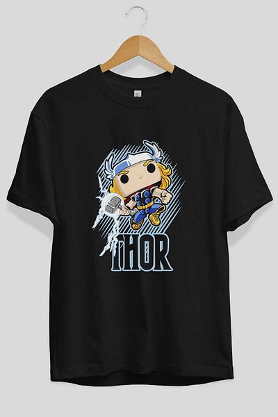 Ankhises Tricou supradimensionat negru cu imprimeu Thor (2) - Gât crew pentru bărbați și femei