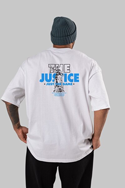 Ankhises The Justice Arka Štampano Bela Oversize kroj T-shirt Unisex Muškarci...