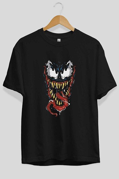 Ankhises Venom (15) Tricou supradimensionat negru cu imprimeu în față - Gât crew Bărbați Femei