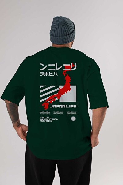 Ankhises Japan Life Back Štampano Emerald Green Oversize kroj T-shirt Unisex ...