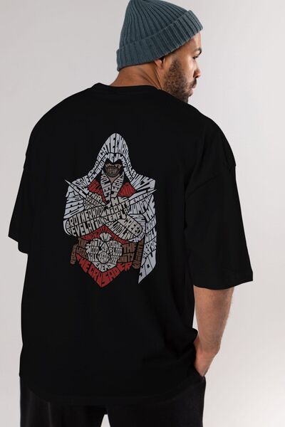 Ankhises Tricou supradimensionat negru cu imprimeu pe spate Assassins, unisex...